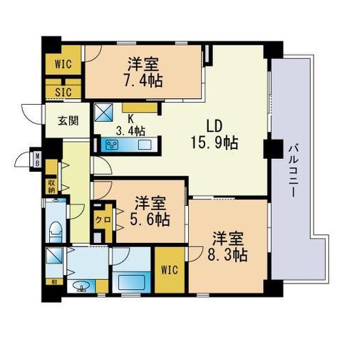 GIRASOLE TENJIN(3LDK/11階)の間取り写真