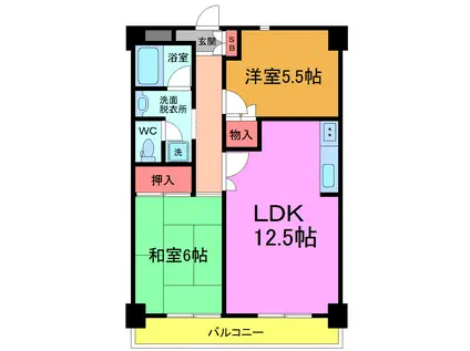 グランデュール峯崎(2LDK/4階)の間取り写真