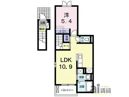 エレガントヒル参番館(1LDK/2階)の間取り写真