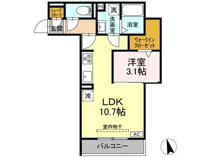 DーHILLS佐藤II(1LDK/3階)の間取り写真