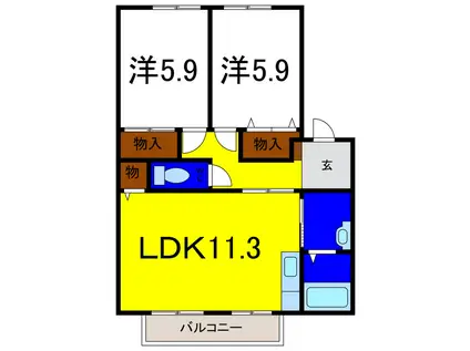ドミール富永C(2LDK/2階)の間取り写真