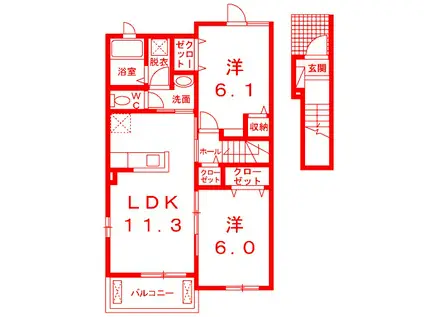 ソラーレ二ツ橋(2LDK/2階)の間取り写真