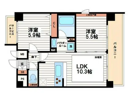グランカリテ日本橋(2LDK/12階)の間取り写真