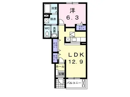 ベルソレイユB(1LDK/1階)の間取り写真