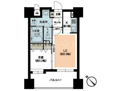 ジョイナス東比恵(1LDK/10階)の間取り写真