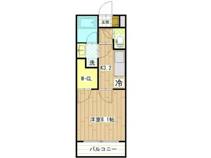 カーサソレアード(1K/4階)の間取り写真