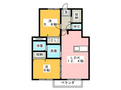 ドリーム・21 A棟(2LDK/1階)の間取り写真