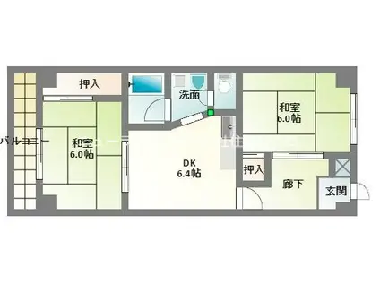 丸信リバーサイドコーポ1棟(2DK/10階)の間取り写真