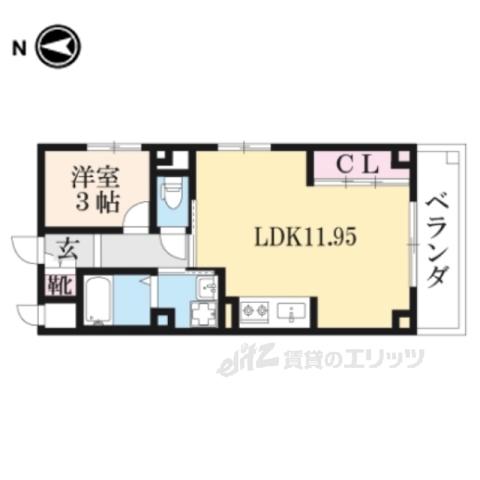 アルファクラージュくずは3(1LDK/2階)の間取り写真