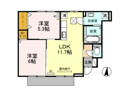 ヴァンドミール流田(2LDK/1階)の間取り写真