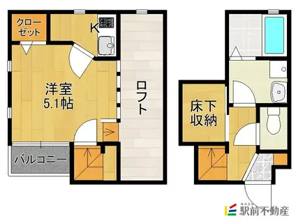 コンフォートベネフィスジオ今宿駅前(1K/2階)の間取り写真