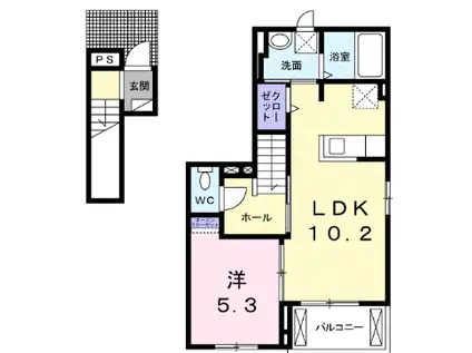 プリムローズB(1LDK/2階)の間取り写真