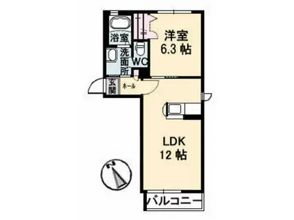 アルカサル A棟(1LDK/2階)の間取り写真