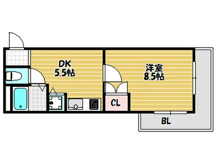 ラルゴ四條畷(1DK/2階)の間取り写真