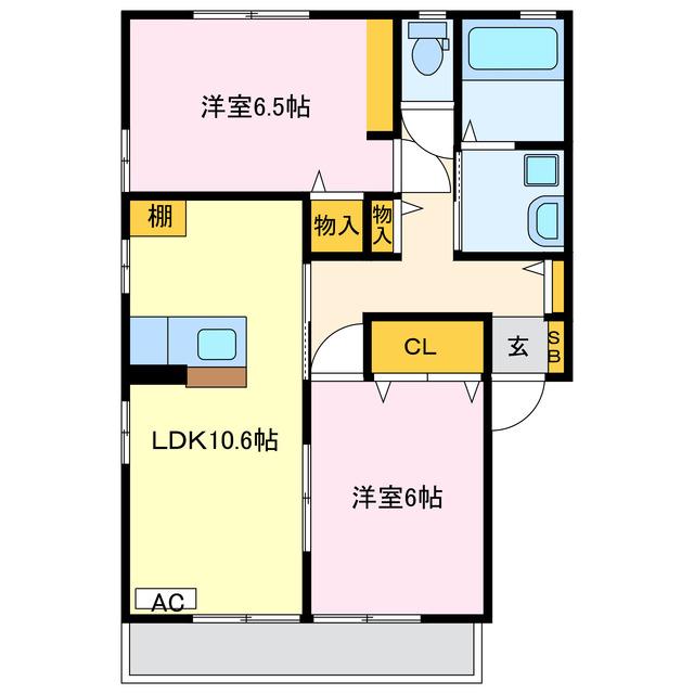 ローズコートルピナス(2LDK/1階)の間取り写真