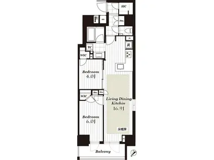 オープンレジデンシア日本橋馬喰町(2LDK/9階)の間取り写真