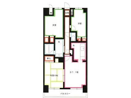 パークコート小金井(3DK/3階)の間取り写真