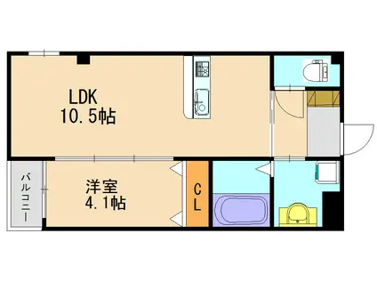 ハーヴェスト久留米(1LDK/1階)の間取り写真