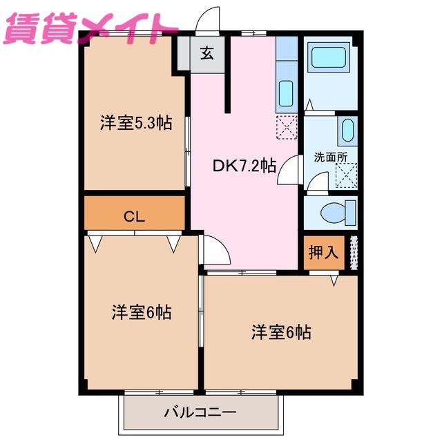 オーシャンビュー岸岡(3DK/1階)の間取り写真