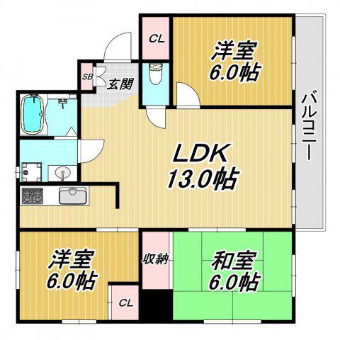 エトワール武庫之荘(3LDK/2階)の間取り写真