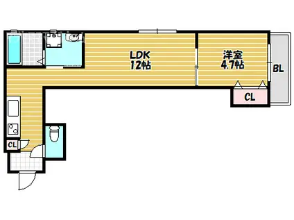 IRIS COURT岡山(1LDK/3階)の間取り写真