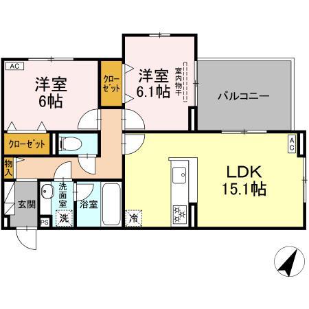 フェリーチェ(2LDK/2階)の間取り写真