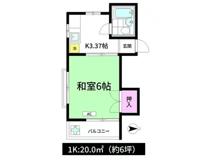 ストークハイツ藤井(1K/1階)の間取り写真