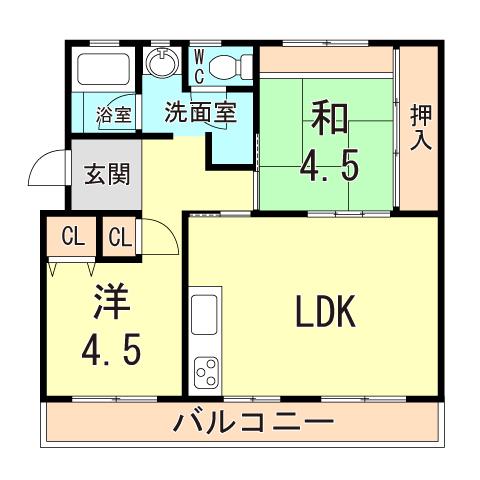 大久保東第一9号棟(2LDK/1階)の間取り写真