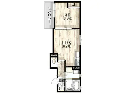 クリエオーレ庄屋Ⅰ(1LDK/3階)の間取り写真