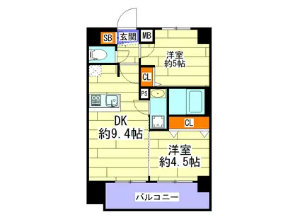 エステムプラザ難波イーストIIプレディア(2DK/13階)の間取り写真