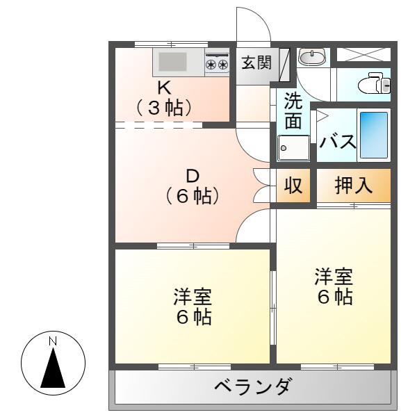 クレストール(2DK/2階)の間取り写真