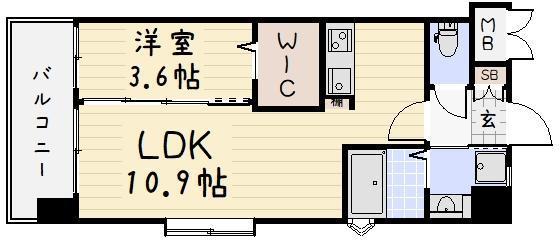 ギャラクシー西小倉(1LDK/12階)の間取り写真