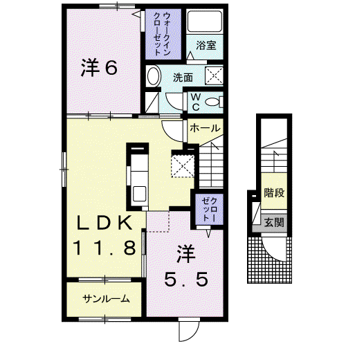 チェリー ミル F(2LDK/2階)の間取り写真