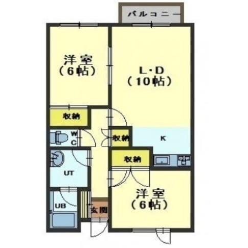 函館市電湯川線 柏木町駅 徒歩12分 3階建 築33年(2LDK/2階)の間取り写真