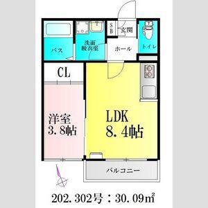 BAU北仙台(1LDK/2階)の間取り写真