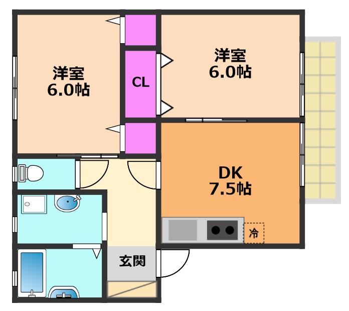 ベルドミール(2LDK/2階)の間取り写真