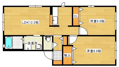 シャーメゾン馬木A棟(2LDK/1階)の間取り写真