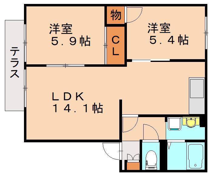 アーバン十字路(2LDK/1階)の間取り写真