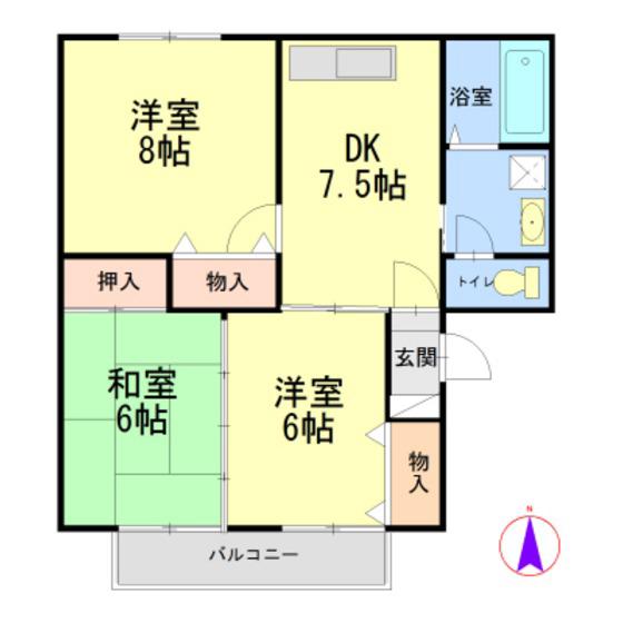 トゥインクルコート五番館(3DK/2階)の間取り写真