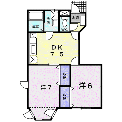 サウスタウンC(2DK/1階)の間取り写真