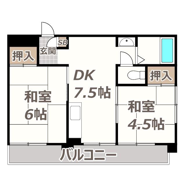 JSC帝塚山(2DK/3階)の間取り写真