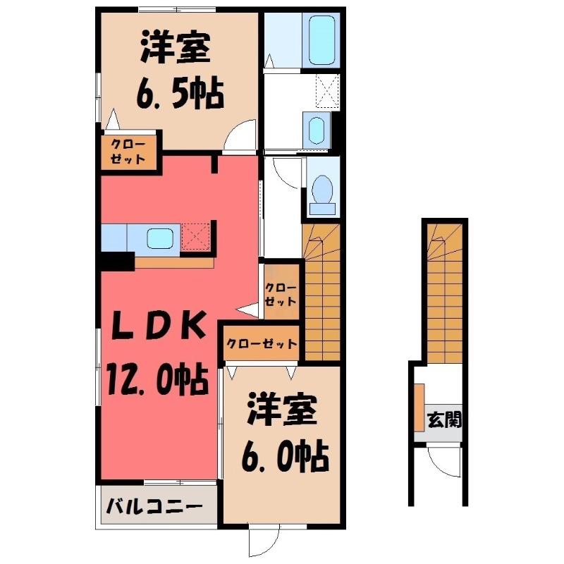 ドリームズ カム トゥルー A(2LDK/2階)の間取り写真
