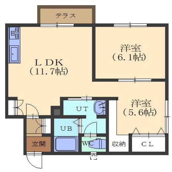 コーポ城(2LDK/1階)の間取り写真