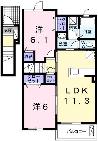 メゾンプラースIII(2LDK/2階)の間取り写真
