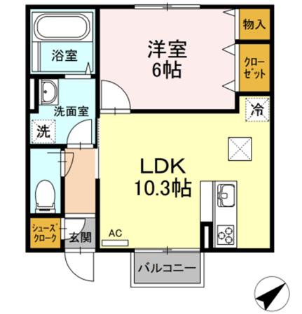 エスポワール長命(1LDK/1階)の間取り写真