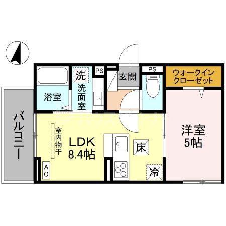 D-ROOM南越谷(1LDK/1階)の間取り写真