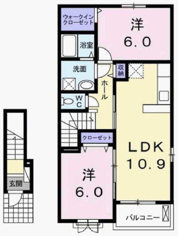 マーレ伊保崎II(2LDK/2階)の間取り写真