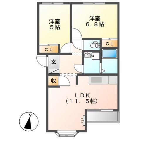 クローバーB(2LDK/2階)の間取り写真