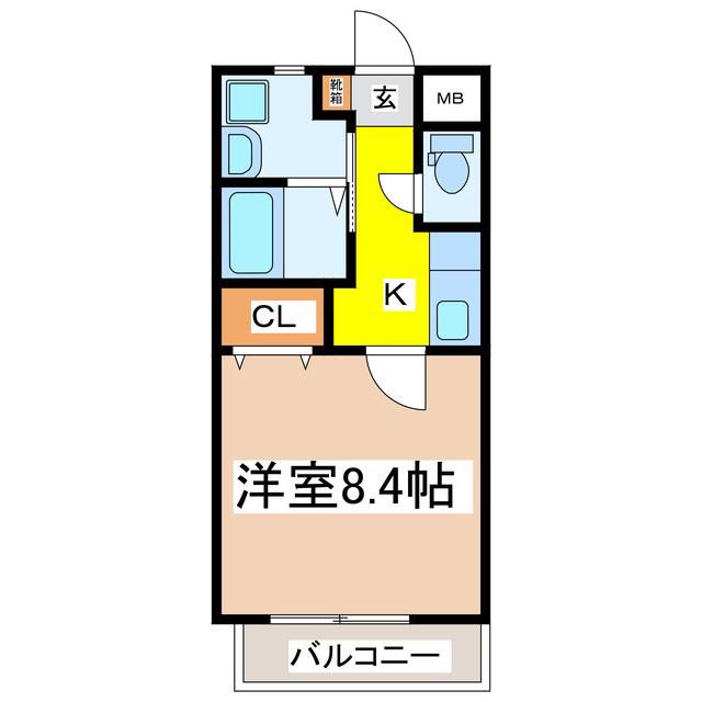 カーサ箱清水2(1K/1階)の間取り写真
