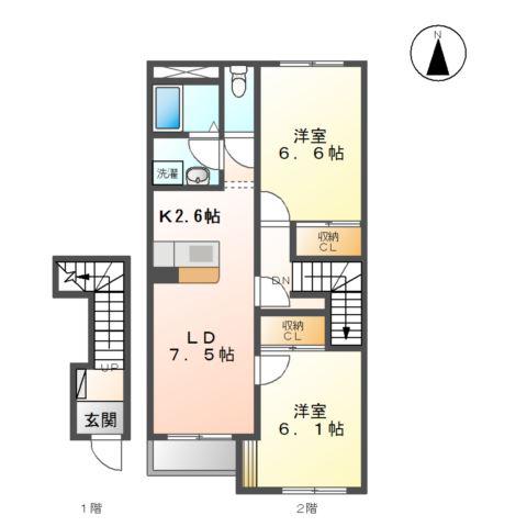 メゾンセレスト B(2LDK/2階)の間取り写真